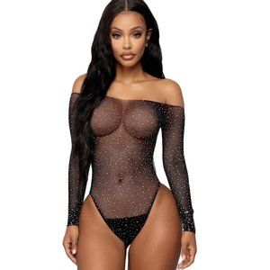 Lingerie Black Lace Fishnet Rhinestone